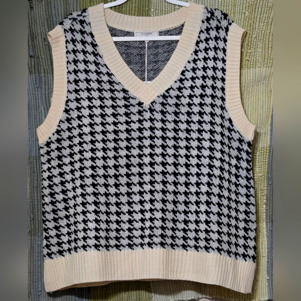 Houndstooth V Neck Knitted Vest Sweaters